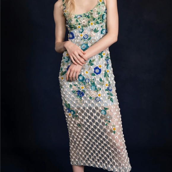 La Fuori 'Aurora' Periwinkle Embellished Midi Dress (NWT) - Picture 1 of 5